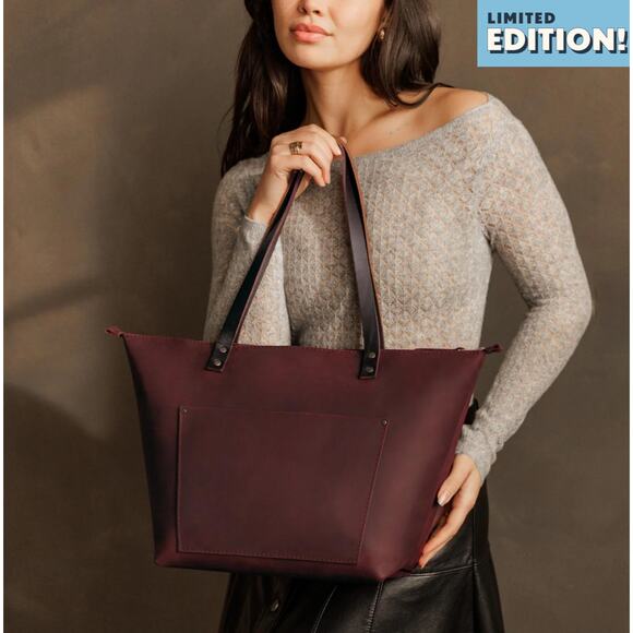 Portland Leather Tote Bag - Limited Edition Color Merlot